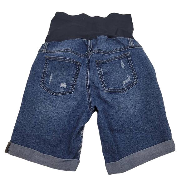 A-Glow Maternity Women's Distressed Rolled Hem Bermuda Denim Shorts 6 - Picture 2 of 4